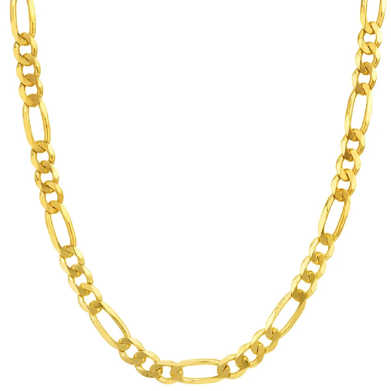 Solid 14k Yellow Gold 8mm Figaro Chain Necklace with Lobster Lock, 24"