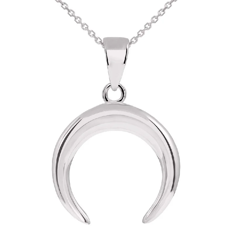 14k White Gold Horn High Polished Crescent Moon Pendant Necklace