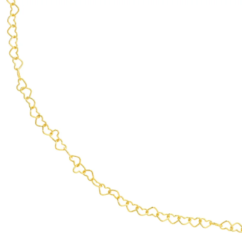 14K Yellow Gold Twist Heart Chain Necklace with Lobster Lock, 18"