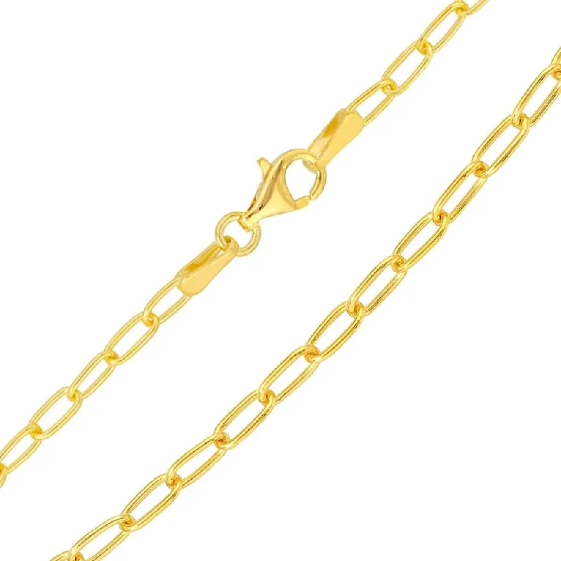 14k Yellow Gold 3.5mm Round Paperclip Link Chain Necklace with Lobster Claw Clasp