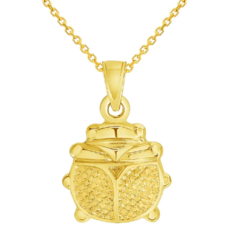 14k Yellow Gold 3D Ladybug Charm Good Luck Pendant Necklace