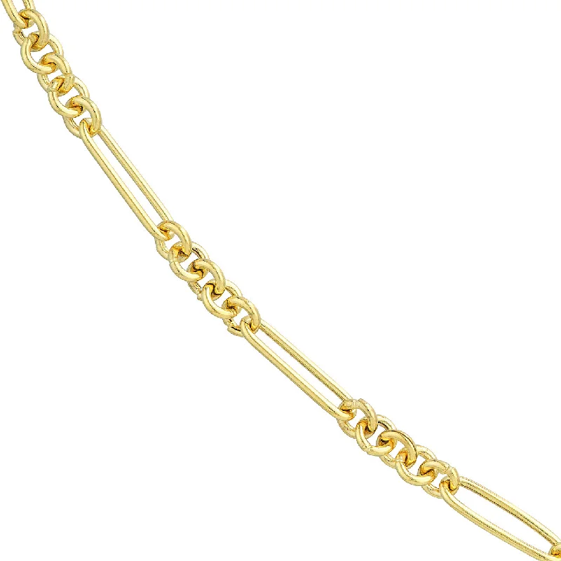 Hollow 14K Yellow Gold 5+1 Paperclip Rolo Chain 4mm Small and Large Alternating Link Necklace with Lobster Lock