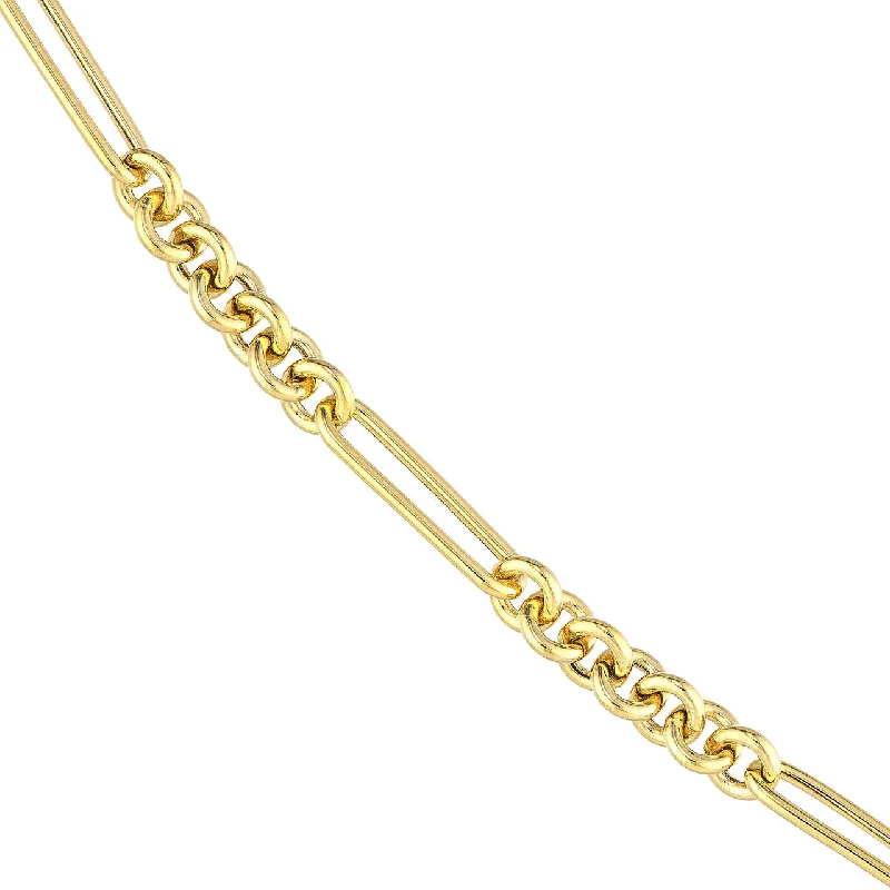 Hollow 14K Yellow Gold 7+1 Paperclip Rolo Chain 4mm Small and Large Alternating Link Necklace with Lobster Lock