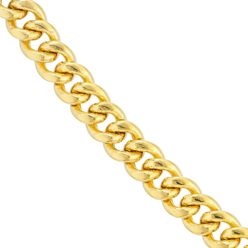 14K Yellow Gold Hollow 7.4mm Light Miami Cuban Chain Necklace with Lobster Lock