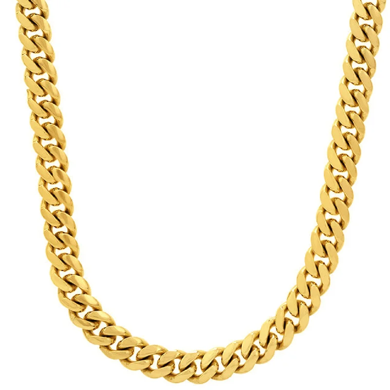 Solid 14K Yellow Gold 8mm Miami Cuban Chain Necklace with Lobster Lock