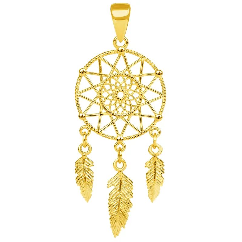 14k Yellow Gold Dainty Dreamcatcher Pendant