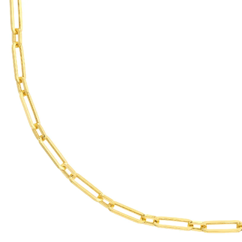 Hollow 14K Yellow Gold 1+1 Paperclip Chain 3.8mm Small and Large Alternating Links Necklace with Lobster Lock