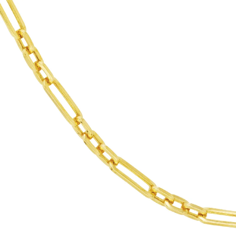 Hollow 14K Yellow Gold 3+1 Paperclip Chain 3.9mm Small and Large Alternating Link Necklace with Lobster Lock