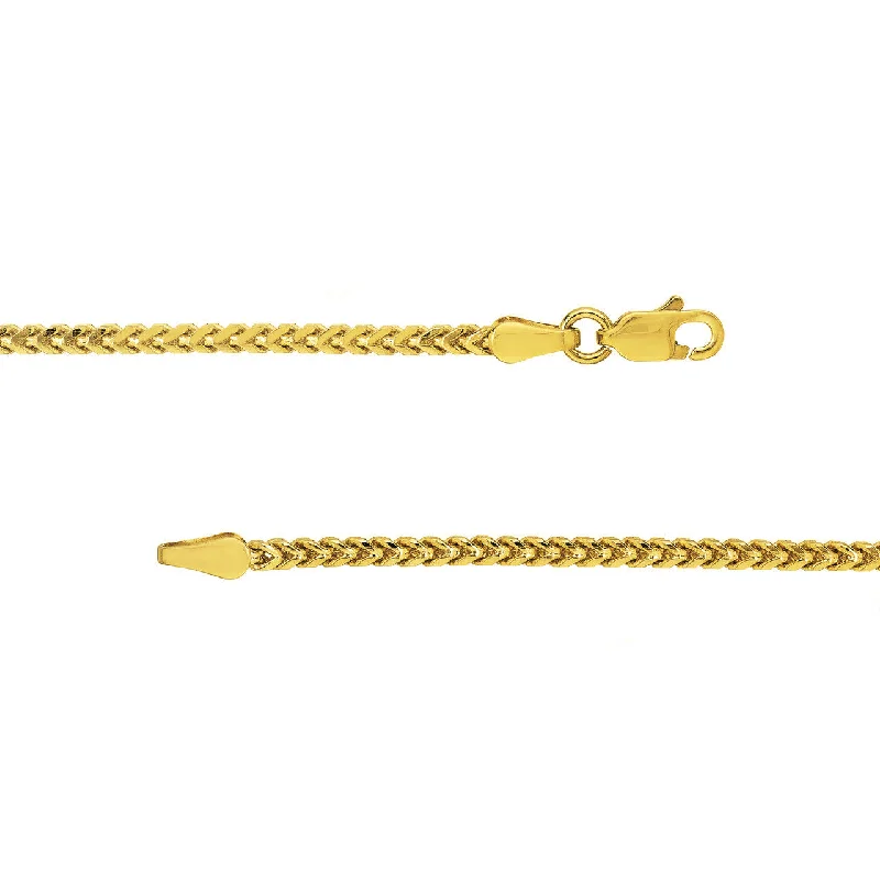 Solid 14k Yellow Gold 2mm Franco Chain Necklace with Lobster Lock - Diamond-Cut