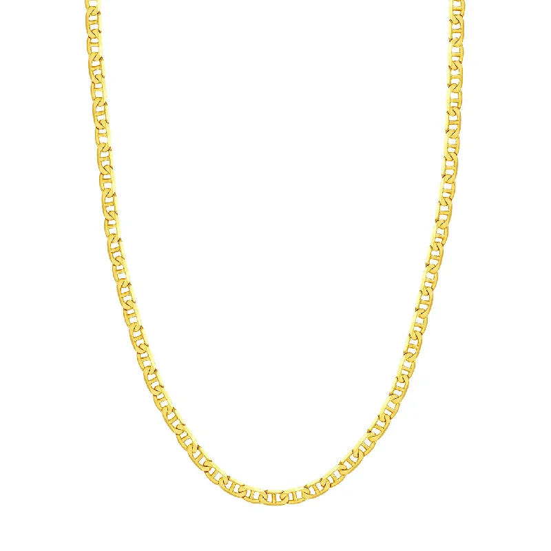 Solid 14K Gold 5.5mm Flat Mariner Chain Necklace with Lobster Lock - Yellow Gold or White Gold