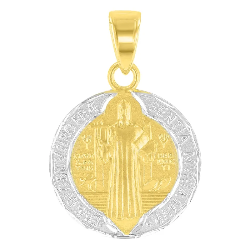 14K Yellow Gold Polished and Satin St Benedict Medal Saint Pendant