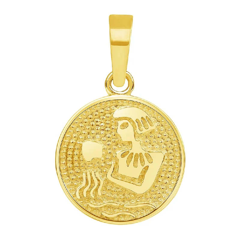 14k Yellow Gold Tiny Round Zodiac Sign Charm Horoscope Pendant