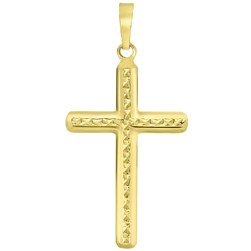 14k Yellow Gold, White Gold or Rose Gold Textured Religious Cross Pendant