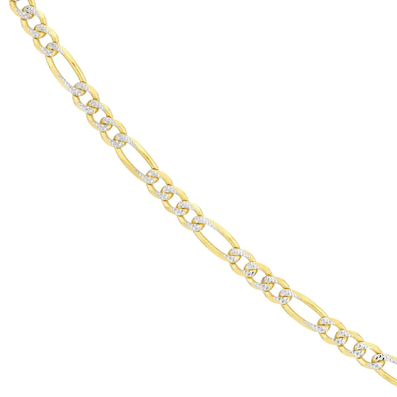 Solid 14K Gold 3.9mm Two-Tone Pave Figaro Chain Necklace with Lobster Lock