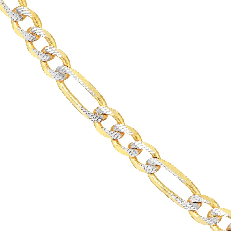 Solid 14k Yellow Gold 5.8mm Two-Tone Pave Figaro Chain Necklace with Lobster Lock