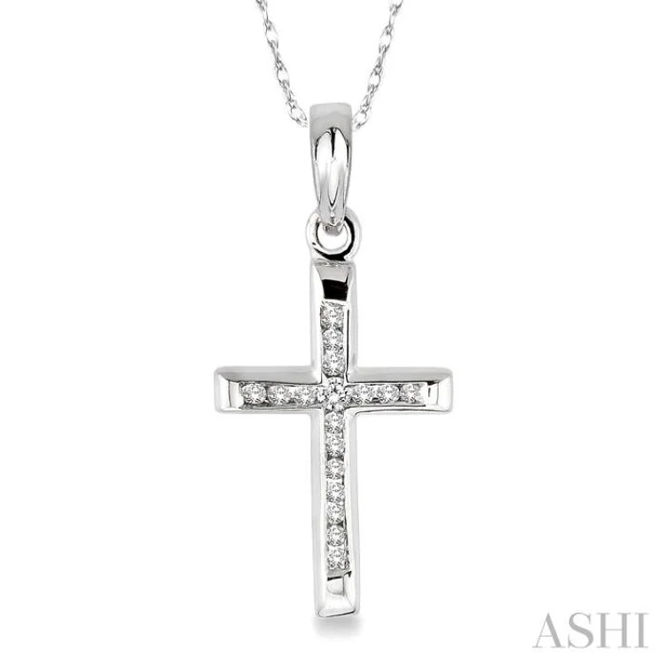 1/10 Ctw Single Cut Diamond Cross Pendant in 10K White Gold with Chain