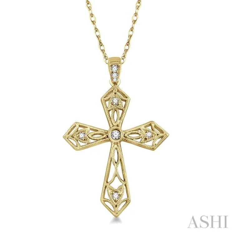 1/10 Ctw Round Cut Diamond Cross Pendant in 14K Yellow Gold with Chain