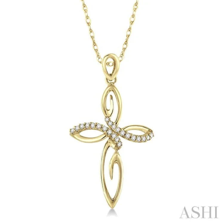 1/10 Ctw Round Cut Diamond Cross Pendant in 14K Yellow Gold With Chain