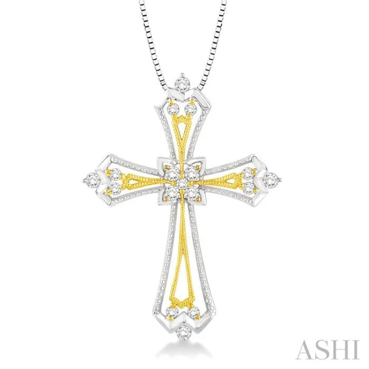 1/3 Ctw Round Cut Diamond Cross Pendant in 14K White and Yellow Gold with Chain