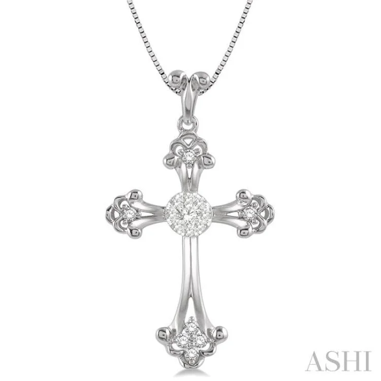 1/4 Ctw Art Deco Lovebright Round Cut Diamond Cross Pendant in 14K White Gold with chain