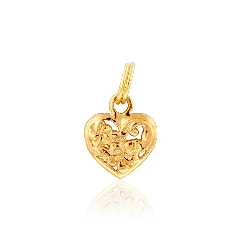 Filigree Heart Charm in 14K Yellow, White, Pink or Green Gold