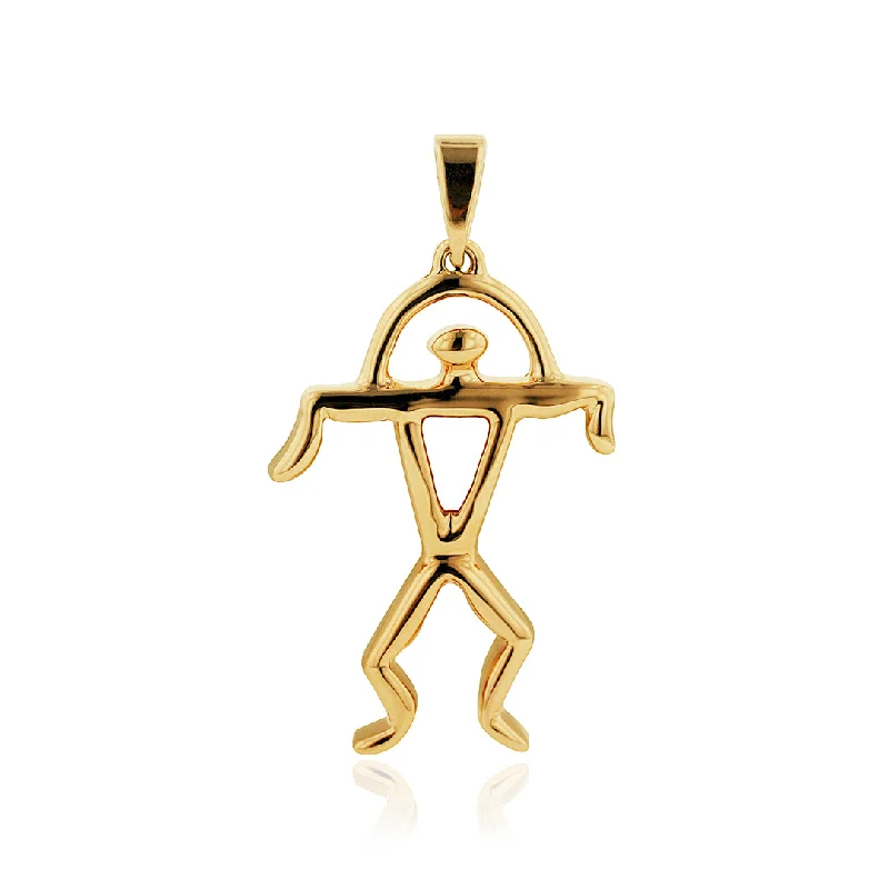 Hawaiian Rainbow Man Petroglyph Pendant in 14K Yellow Gold