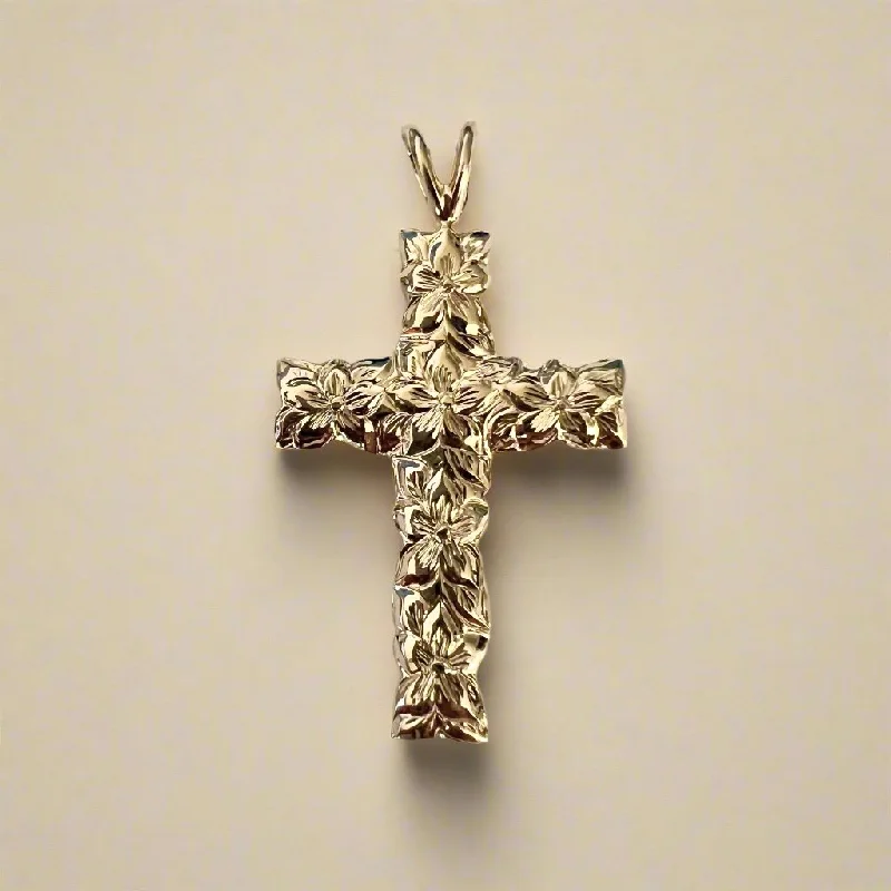 Scalloped Hibiscus 6mm Cross Pendant in 14K Yellow or White Gold