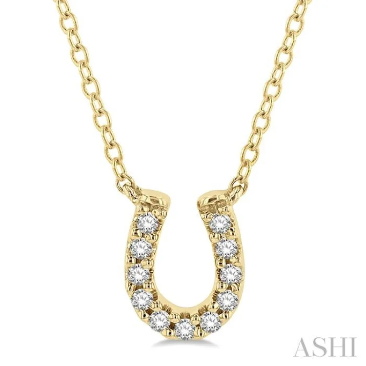 1/10 Ctw Horseshoe Charm Round Cut Diamond Petite Fashion Pendant With Chain in 10K Yellow Gold