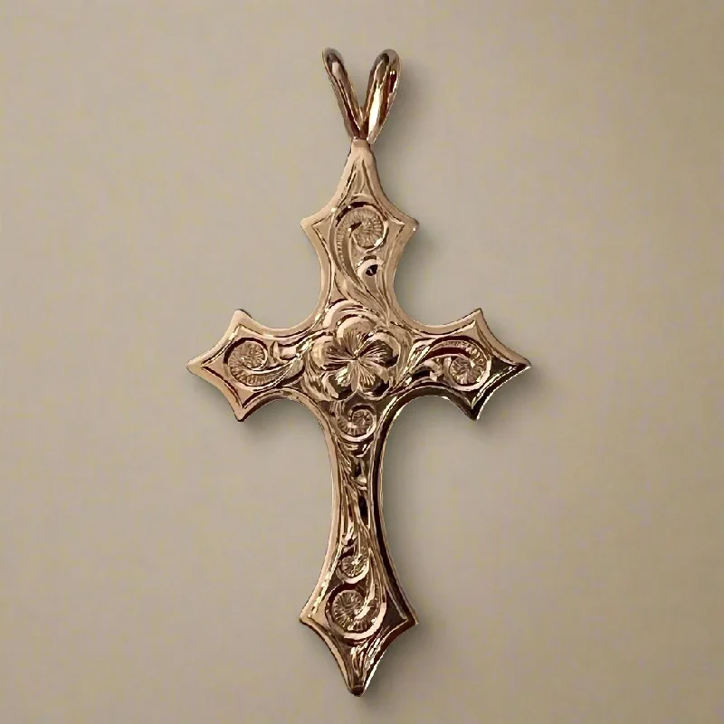 Large Byzantine Cross Pendant in 14K Pink Gold