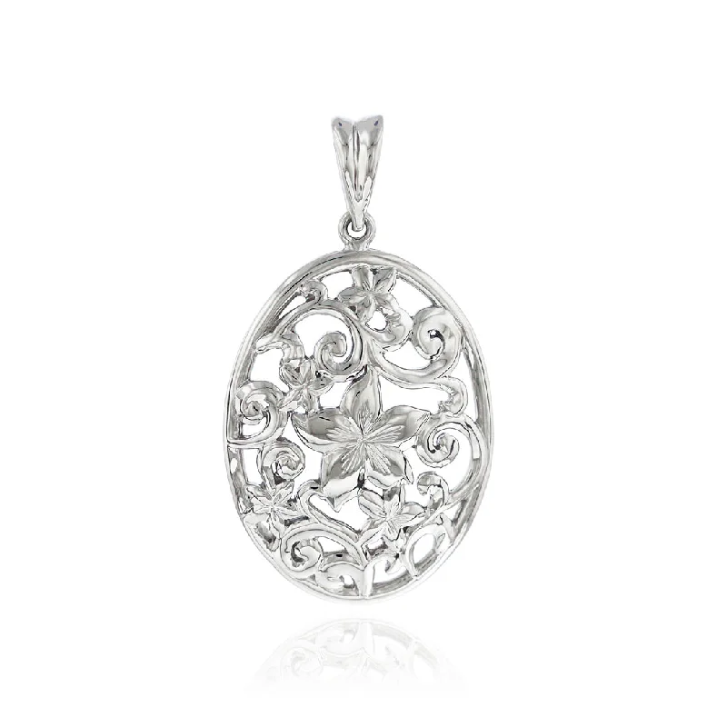 Oval Filigree Scroll Pendant in 14K White Gold (Large / Small)