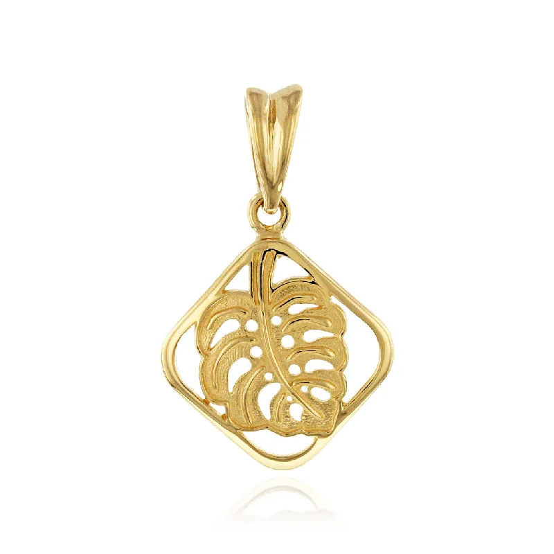 Quilt Monstera Leaf Pendant in 14K Gold [medium or large]