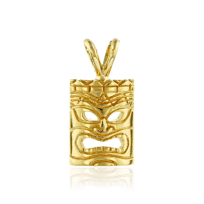 Large Tiki Mask Pendant in 14K Yellow Gold