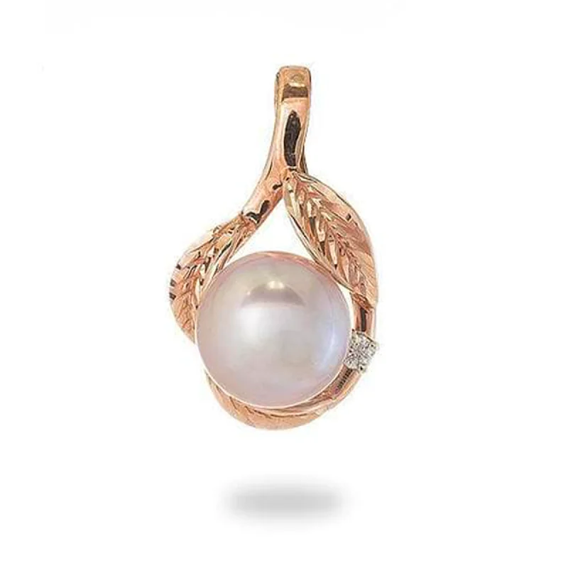 Maile Lavender Freshwater Pearl Pendant in Rose Gold with Diamond - 10-11mm