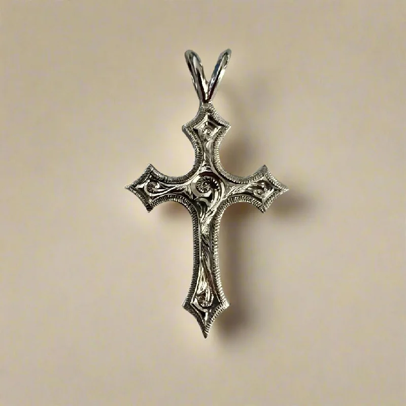 Medium Byzantine Cross Pendant in 14K White Gold