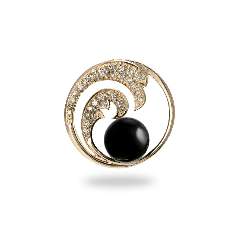 Nalu Black Coral Pendant in Gold with Diamonds - 24mm