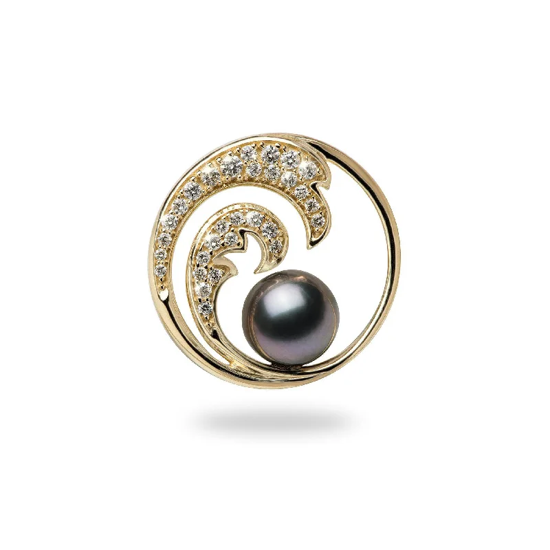 Nalu Tahitian Black Pearl Pendant in Gold with Diamonds - 24mm