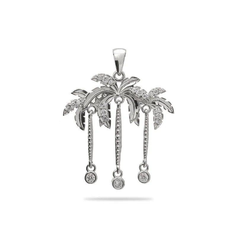 Paradise Palms - Palm Tree Pendant in White Gold with Diamonds -28mm