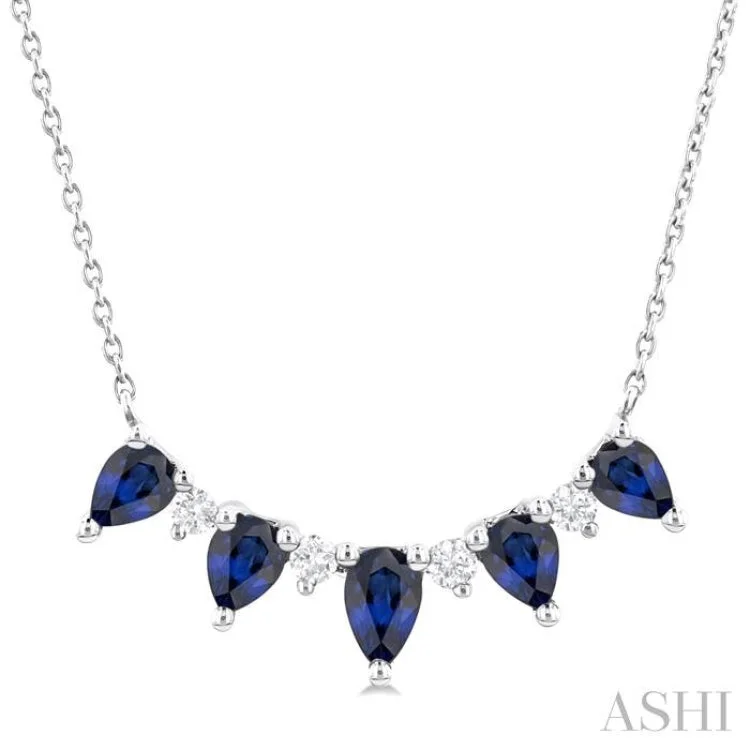 1/8 ctw Pear Cut 5X3 and 4X3MM Precious Sapphire & Round Cut Diamond Necklace in 14K White Gold