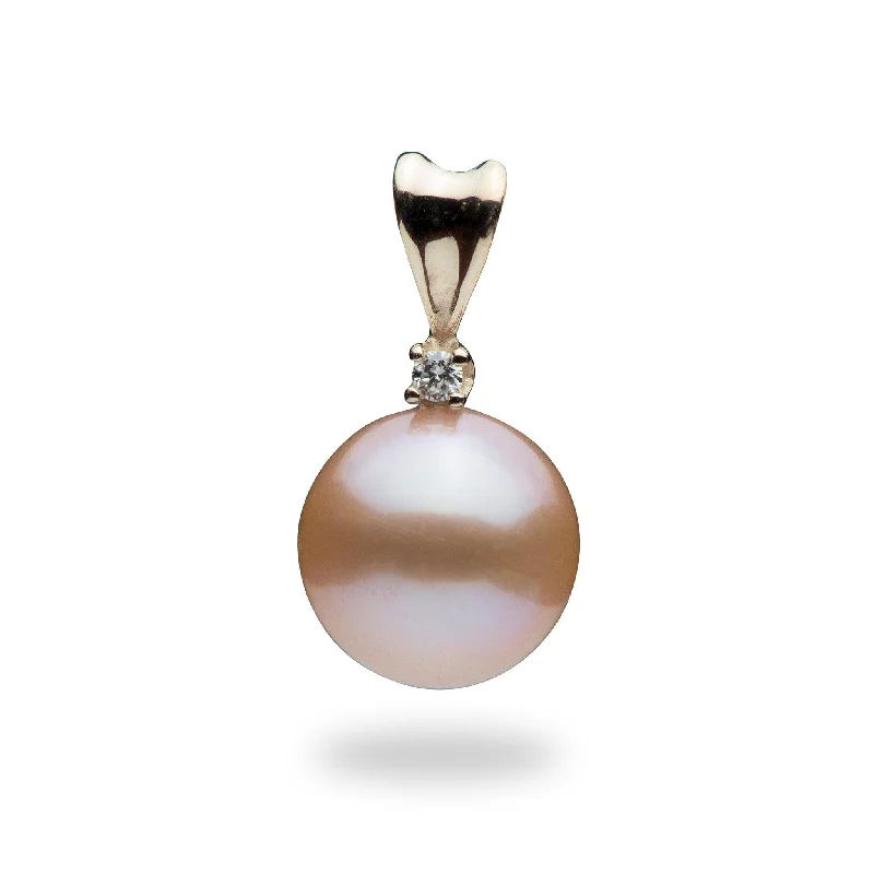 Freshwater Pearl Pendant in Gold with Diamond - 9-10mm