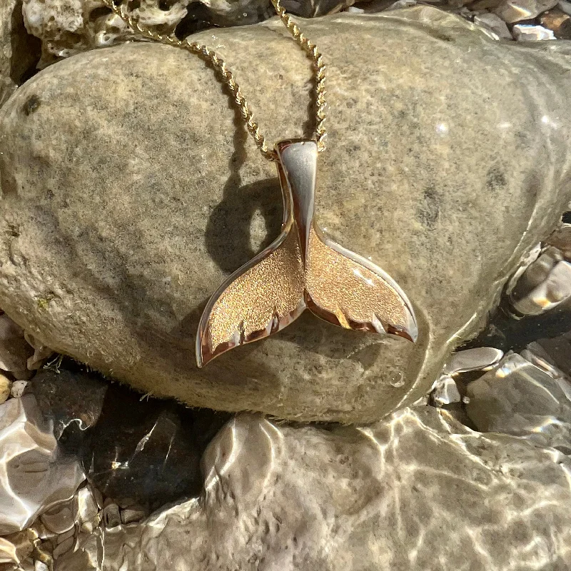 Small or Medium Whale Tail Pendant in 14K or 18K Gold