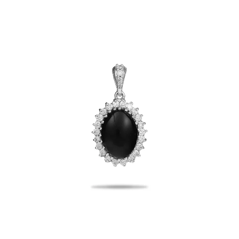 Princess Ka‘iulani Black Coral Pendant in White Gold with Diamonds - 14mm