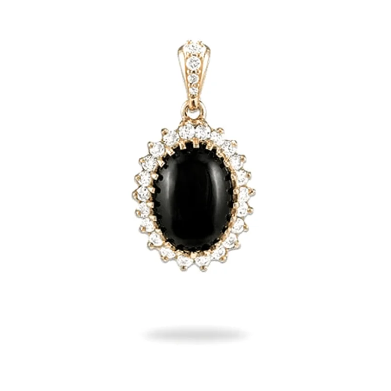 Princess Ka‘iulani Black Coral Pendant in Gold with Diamonds - 14mm