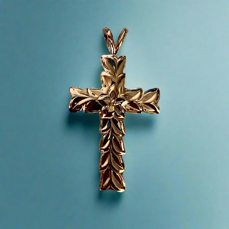 Shiny Maile Scalloped 6mm Cross Pendant in 14K Yellow, White or Pink Gold