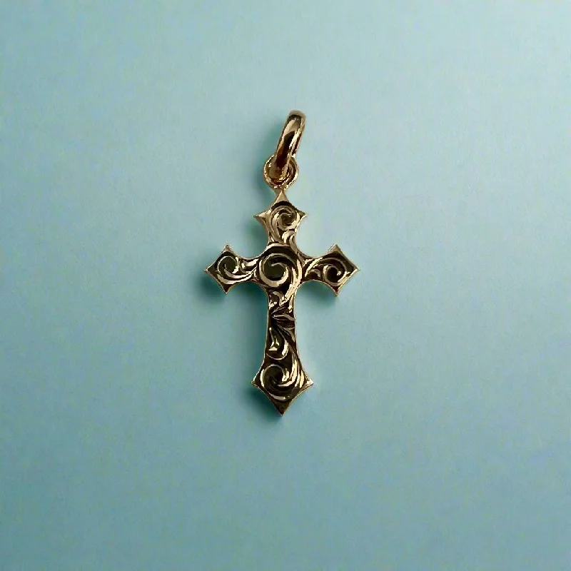 Small Byzantine Cross Pendant in 14K Yellow, White or Pink Gold