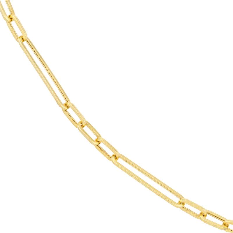 Hollow 14K Yellow Gold 3+1 Paperclip Chain 5.1mm Small and Large Alternating Link Necklace with Lobster Lock