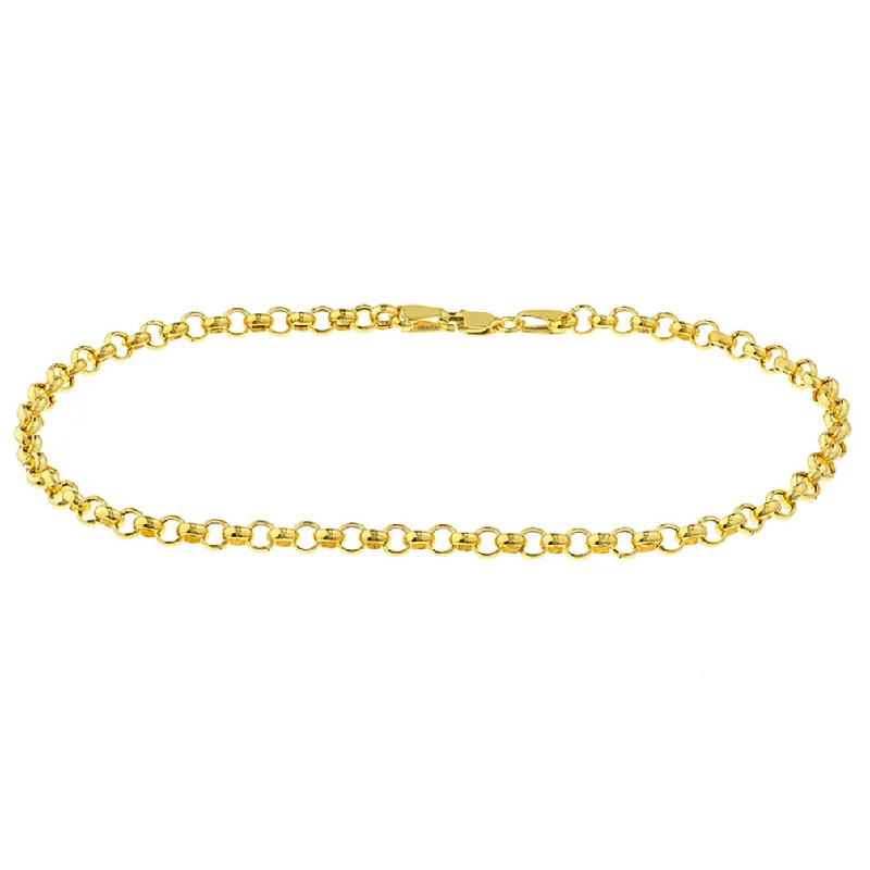 14K Yellow Gold 3.75mm Hollow Rolo Chain Anklet with Lobster Lock, 10"