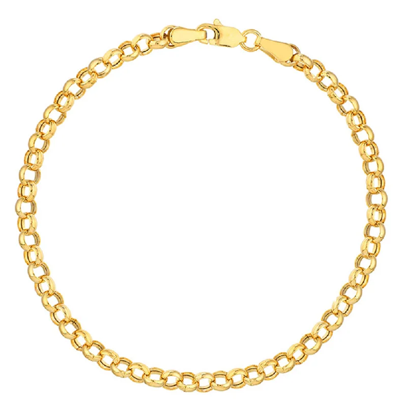 14K Gold 3.75mm Hollow Rolo Chain Bracelet with Lobster Lock, 7.25"