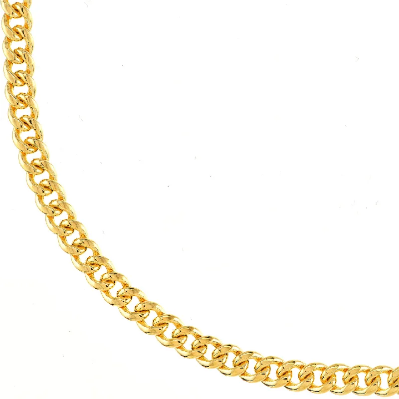 Hollow 14K Yellow Gold 5.35mm Light Miami Cuban Chain Necklace with Lobster Lock