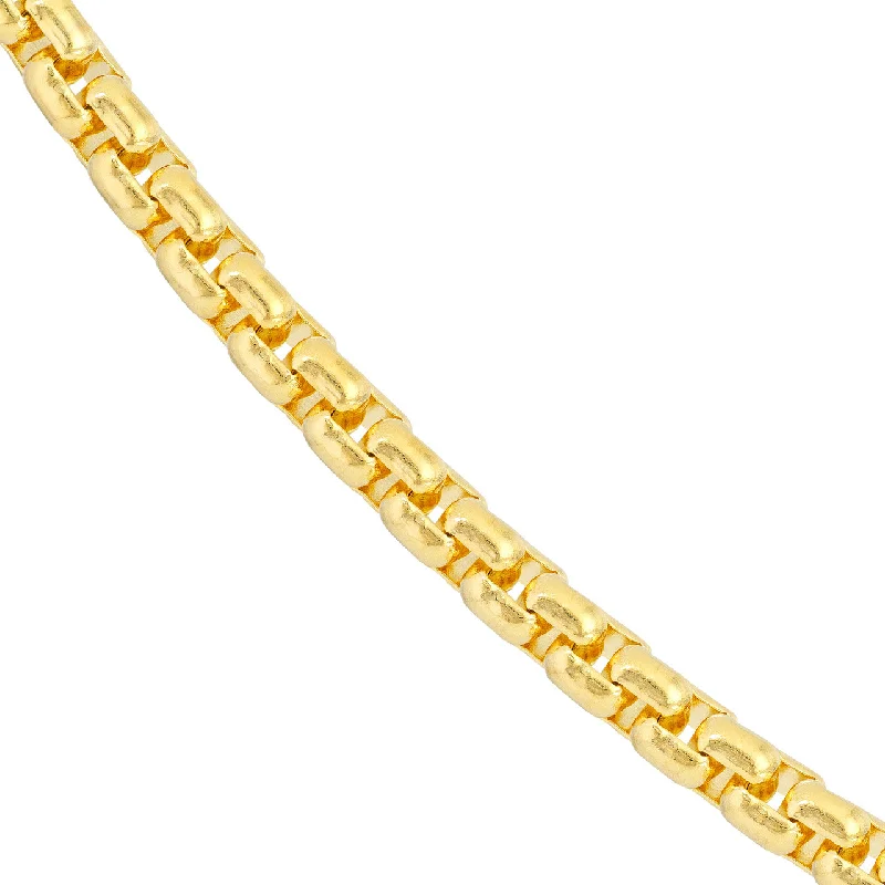 Solid 14k Yellow Gold 5mm Round Box Chain Necklace with Lobster Lock