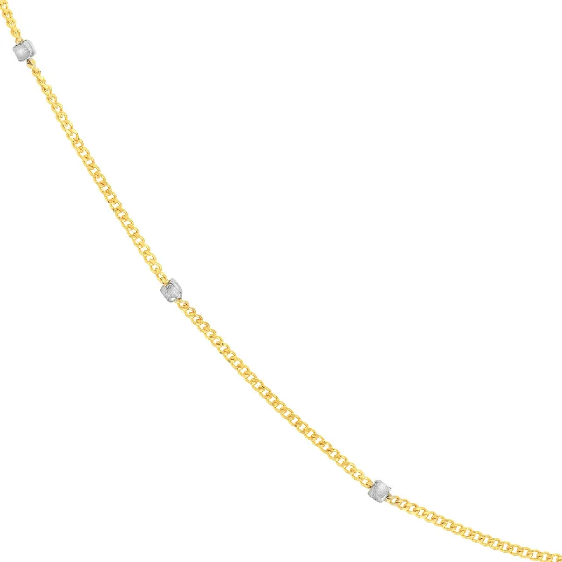 Solid 14K Gold Two-Tone Cube Saturn Chain Necklace with Lobster Lock